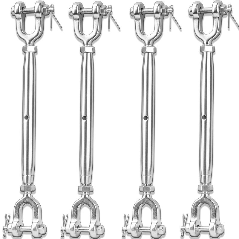 fshihine 4PCS Turnbuckle, 1/4" (M6) 304 Stainless Steel Turnbuckle, 1600lbs Working Load Limit, Closed Body Jaw and Jaw Turnbuckles for Cables Wire Tensioning, Shade Sail, Clothesline, String Lights - Image 1